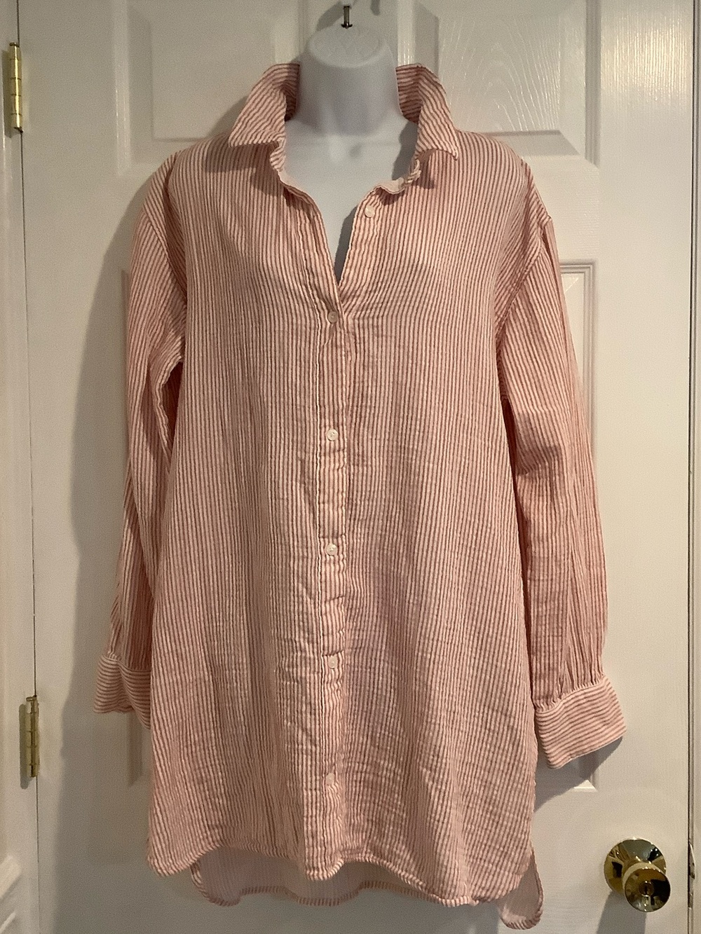 L L BEAN Womens Red/White 100% Cotton Seersucker Coastal Beach Dress Cover Up XL